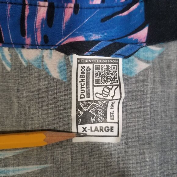 Dutch Bros Men Button Up Shirt X-Large Blue Leaf Print Hawaiian Short Sleeve - Picture 3 of 8